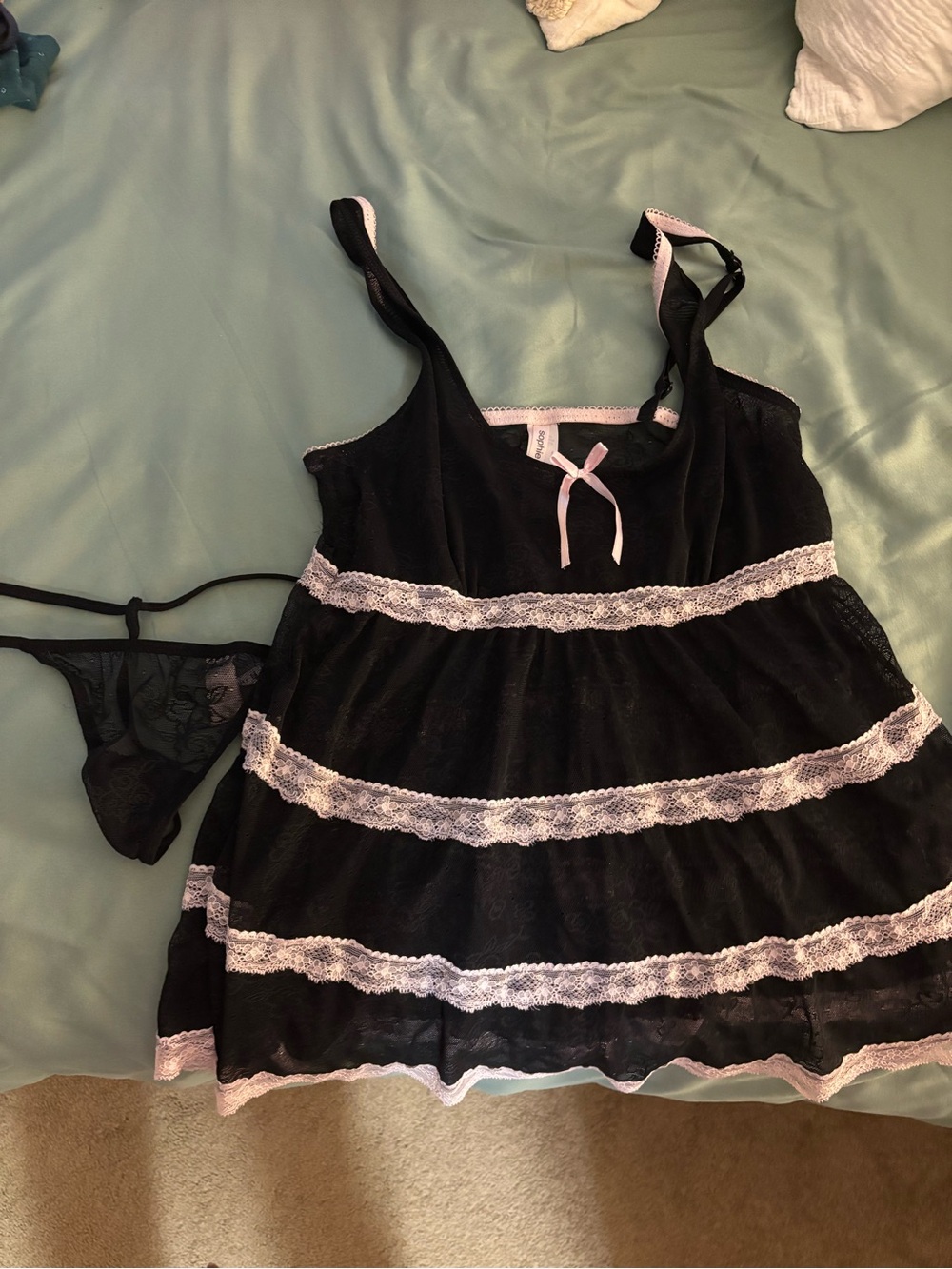 Black and Pink Lace Trim Babydoll lingerie - Women Intimates